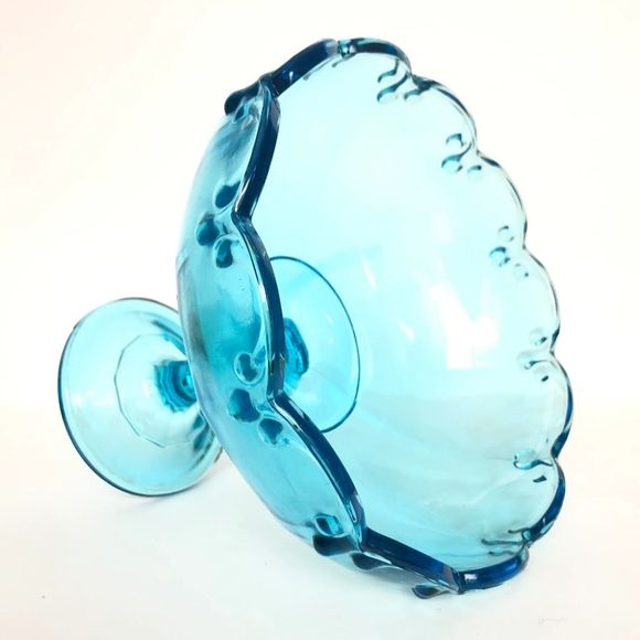 Vintage Indiana Glass Blue Pedestal Compote Bowl - Picture 3 of 4